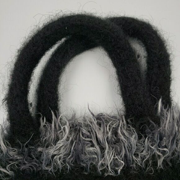 Handcrafted Small Tote Black and Gray Purse Hand Bag Wool Felt Artisanal 10" - Picture 8 of 11